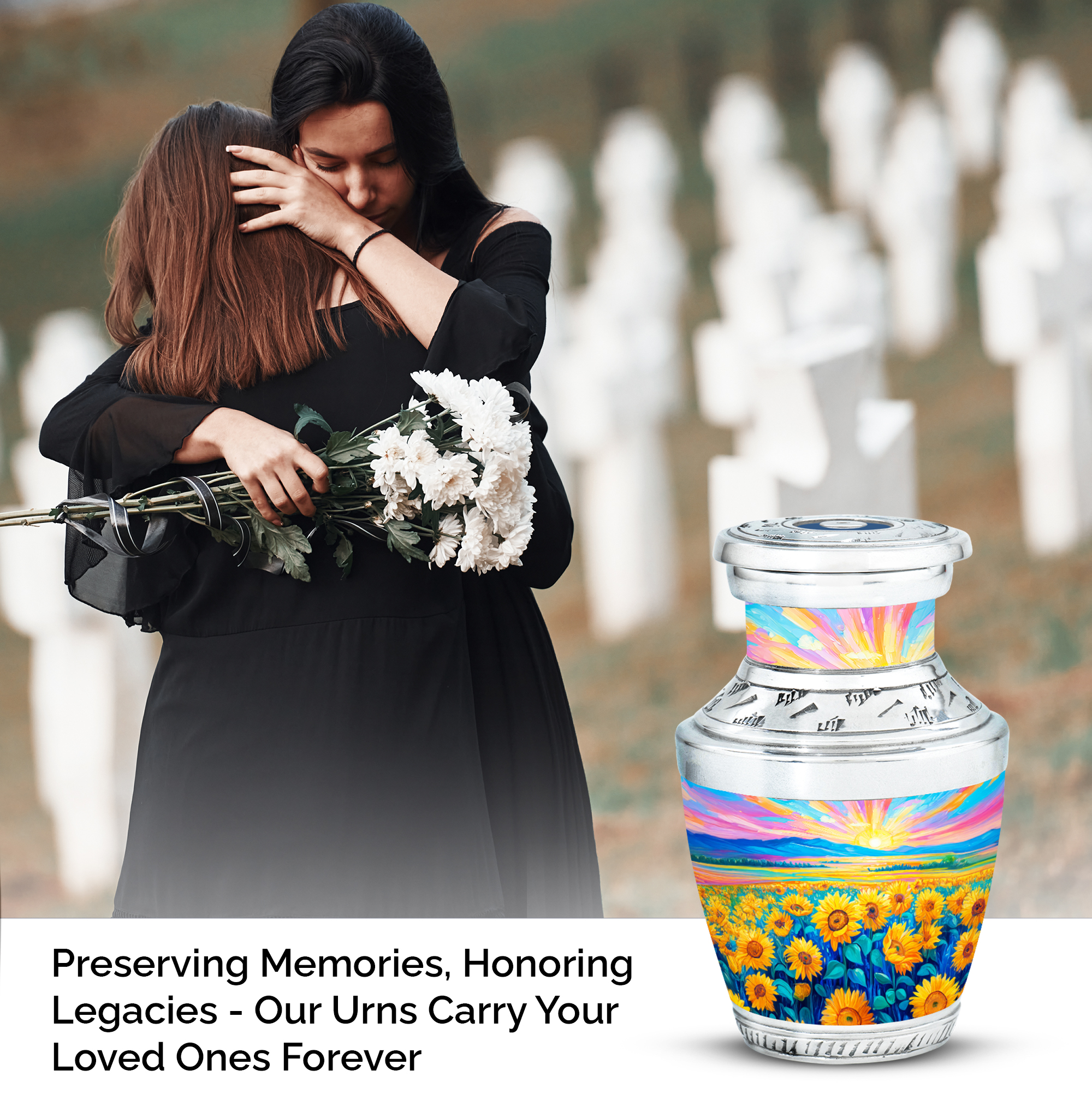 MUKTIVE Sunflowers Decorative Urns for Human Ashes Adult Female & Male, Blue Cremation Mini Urns for Human Ashes for Loved Ones, Keepsake Memorial Funeral Gift, 3 Inch