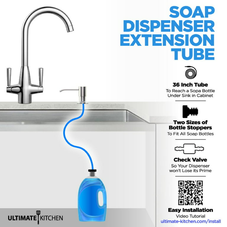  Sink Soap Dispenser Extension Tube Kit 39 with Metal Check  Valve,Upgraded Check Valve, Silicone Tube, Not Easy to Bend, Tapered  Stoppers to Fit Most Soap Containers : Tools & Home Improvement