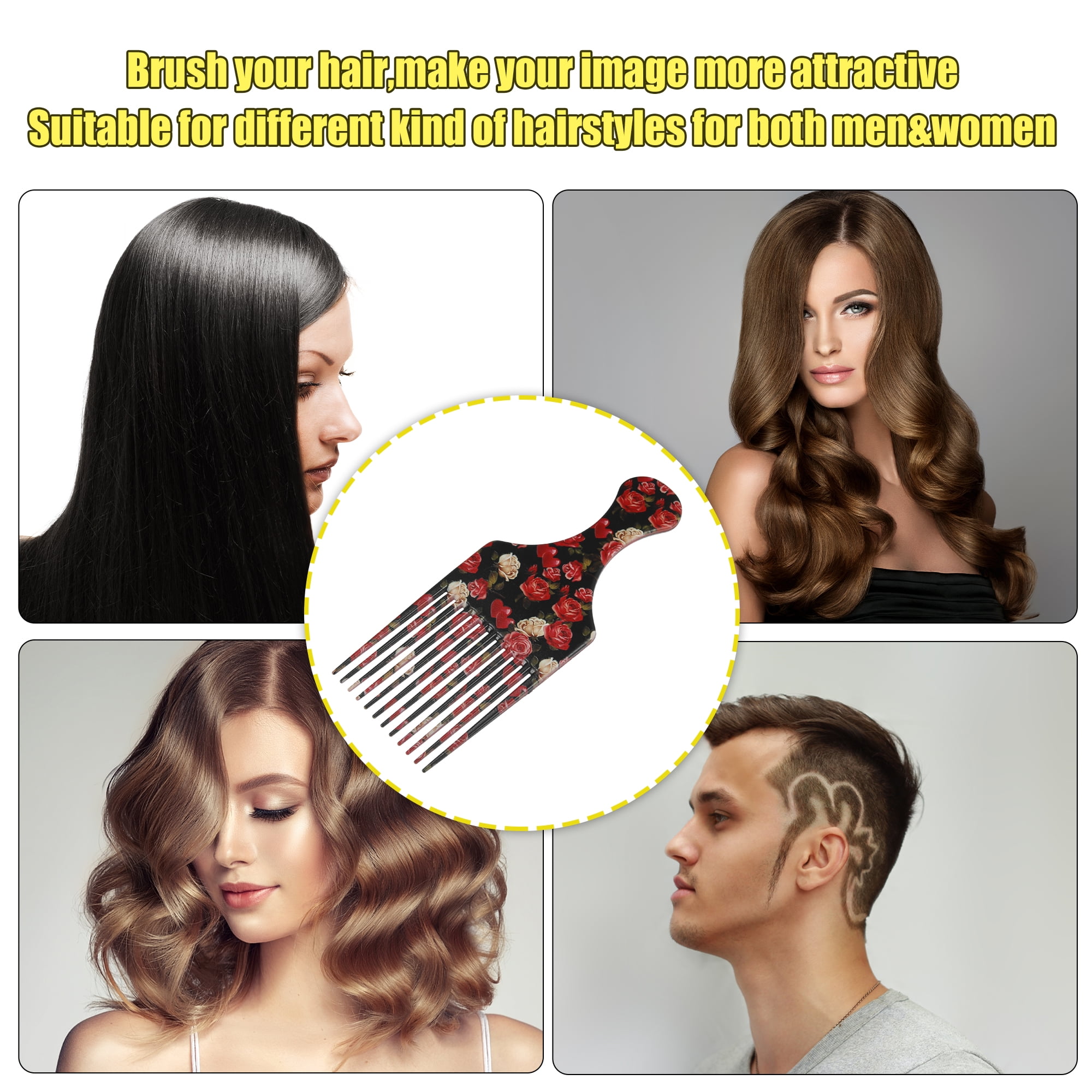 Unique Bargains Wide Tooth Afro Hair Pick Comb Hair Styling Tool for Men Plastic Flower L