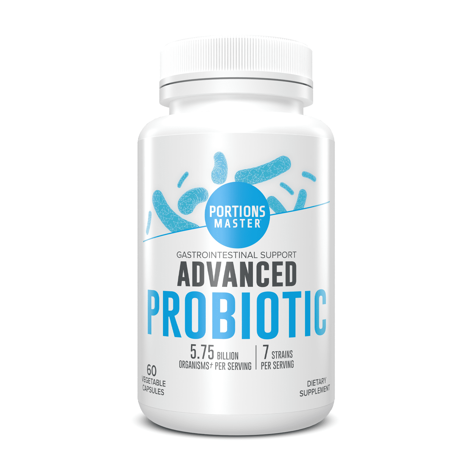 Portions Master Probiotics for Women, Adults, Probiotics for Men, Shelf Stable Probiotic Supplement 5.75 Billion CFU Organic Prebiotic, Acidophilus Prebiotic; 5.75 Billion CFU/ 60 Servings