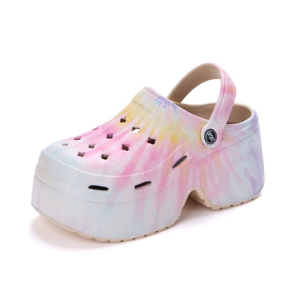 Zapatos de mujer con agujeros de 9 cm de grosor y estampado de leopardo, suela de verano 2024, zapatos con aumento de altura, sandalias de playa antideslizantes de EVA, zapatos de jardín