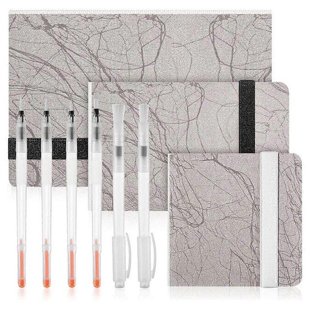 3 Pcs Watercolor Paper Sketchbook with 6 Pcs Watercolor Brush Pens 3 Size Watercolor Journal 300GSM Cotton Paper