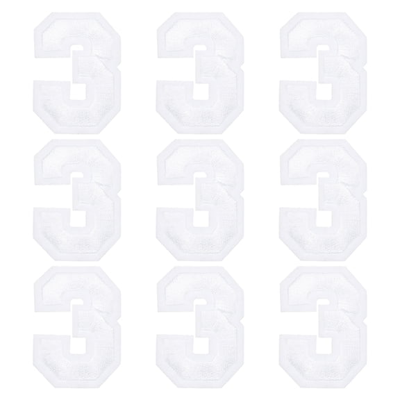 Uxcell Iron on Number Patches 2" Number 3 Embroidered Patch (White, Pack of 9)