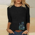 thumbnail image 2 of CYMMPU 3/4 Sleeve Crew Neck Blouses for Women Dressy Casual Tunic Tops Fall Fashion Shirts Floral Printed Loose Fit Spring Tops Lightweight Basic T-Shirts Black L, 2 of 4