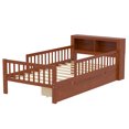 thumbnail image 5 of Twin Size Platform Bed with Storage Headboard & Two Under-Bed Drawers, Wooden Kids Bed Frame with Three-Side Guardrails for Safety and Security, Walnut, 5 of 9