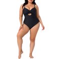 thumbnail image 3 of Agnes Orinda Women's Plus Size One Piece Swimsuit Knotted Front Cutout Swimwear Tummy Control High Waisted Summer Bathing Suit 1X Black, 3 of 6