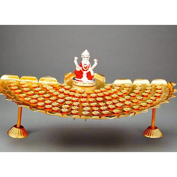 german silver golden flower stand with lakshmi and flower for vara lakshmi pooja/ diwali/housewarming