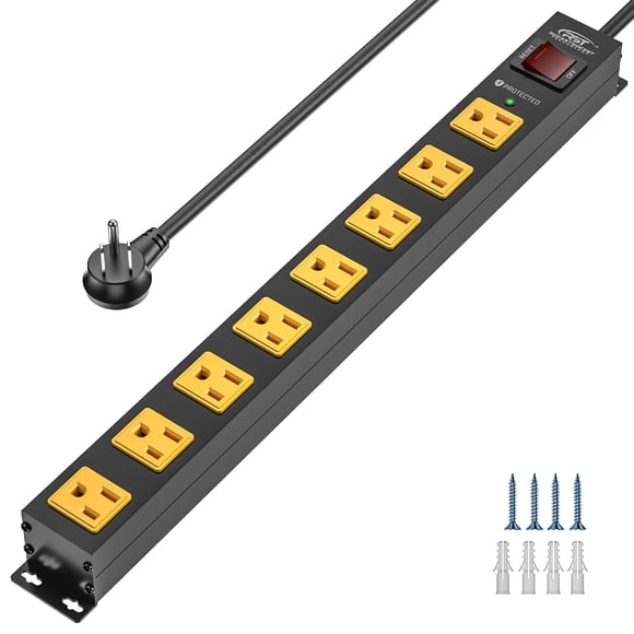 CRST Regleta de alimentación de metal resistente de 8 salidas, protector contra sobretensiones de regleta de alimentación 2100J, regleta de alimentación montable con cable de 6 pies para el hogar, ofi