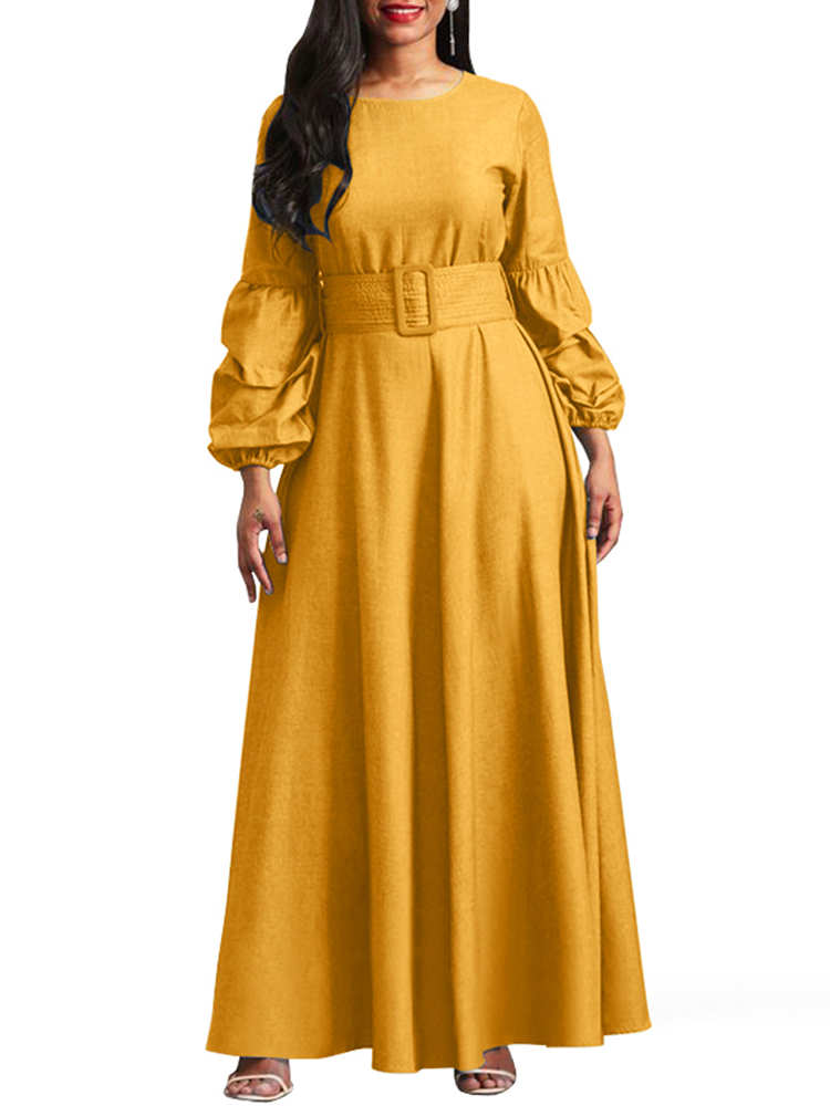 puff sleeve smock maxi dress