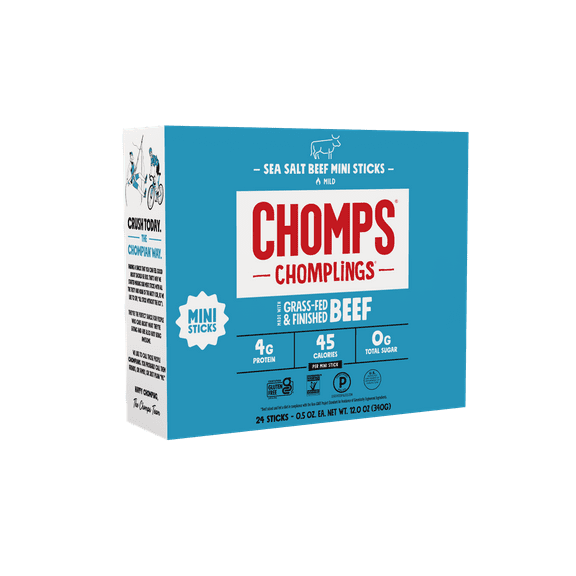 Chomplings Grass-Fed and Finished Sea Salt Beef Jerky Mini Snack Sticks, 4g of Protein