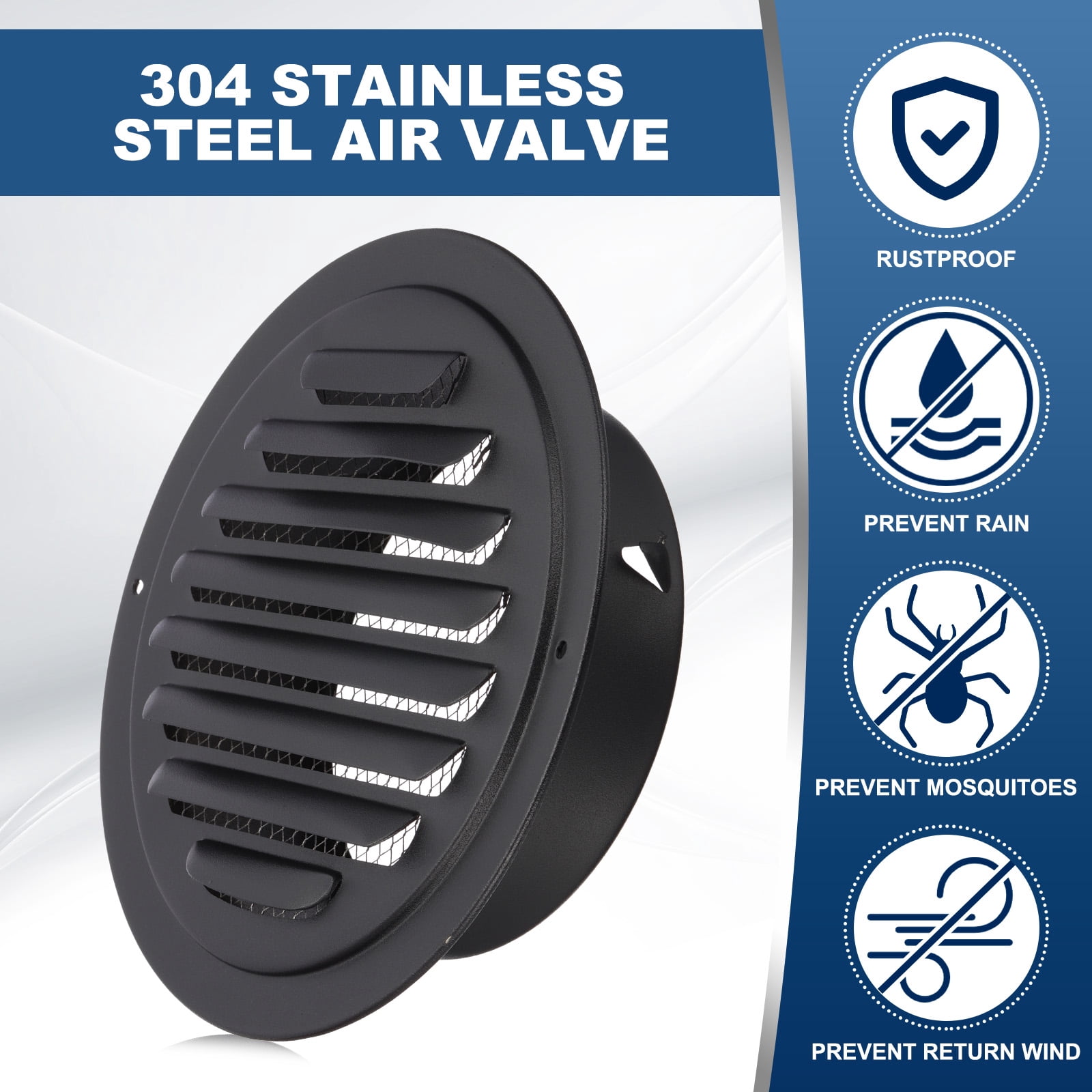 Uxcell Round Air Vents, Outlet Vents Cover 304 Stainless Steel Louver Grille Black 6 Inch