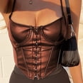 thumbnail image 2 of Camisola de cuero con hebilla y copas en el pecho para mujer, chaleco Sexy ajustado con cuello en U en el interior, 2 of 5