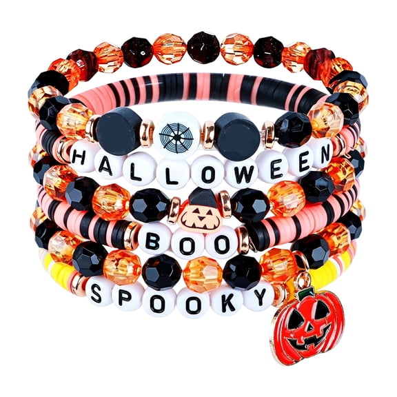 Halloween Bracelet Kit Halloween Bracelet Set with Ghost Bat Charms Red Black Stackable Stretch Beaded Bracelets for Women Girls Spooky Holiday Party Gifts,C