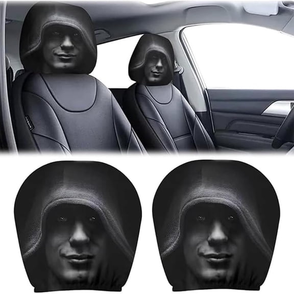 Ghost Face Headrest Covers Stretch Washable Polyester Cartoon Ghost Universal Halloween Decor For SUV Truck (2Pcs)
