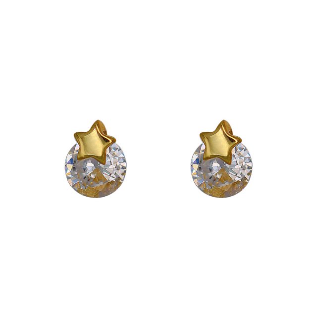 Mini aretes de estrella, alumnas, diseño de nicho, sentido de viaje diario, aretes de estrella de cinco puntas con incrustaciones de diamantes redondos simples, oro ZefeiWu 9024715100931