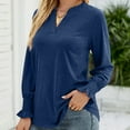 thumbnail image 2 of YYDGH Women's V Neck Long Sleeve Ruffle Blouse Casual Loose Fit Fall Tops Solid Color T Shirt Navy Blue M, 2 of 4
