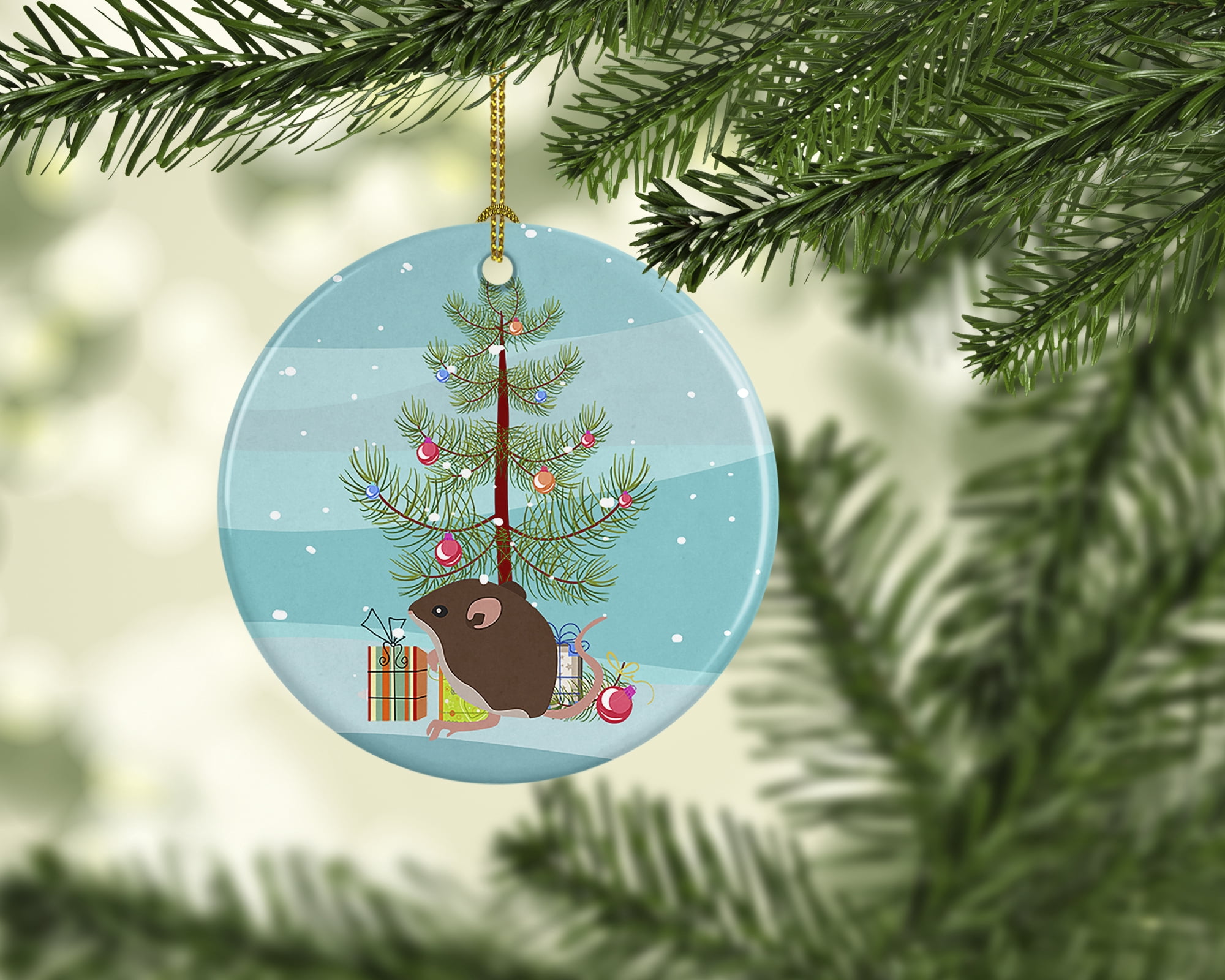 Baby Mouse Merry Christmas Ceramic Ornament 2.8 in x 2.8 in