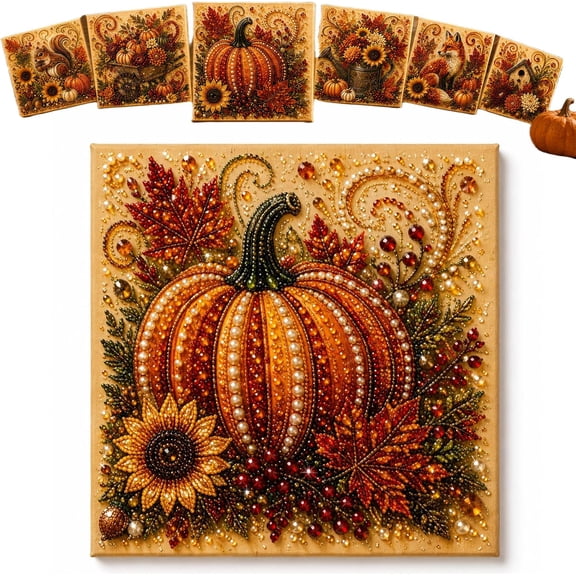 Autumn Pearl Painting Kit – Relaxing DIY Craft to Create Sparkling Fall Artwork, Pumpkin Diamond Art Pearl Painting Kit for Beginner for Thanksgiving Birthday Holiday Gift