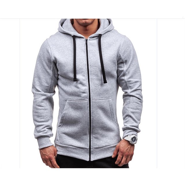 Mialoley Men Solid Color Zip Up Hoodie Long Sleeve Classic Winter Cotton Sweatshirt
