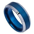 thumbnail image 2 of Men Women Tungsten Carbide Wedding Band Ring 8mm Comfort Fit Beveled Edge Brushed Blue Tone Tungsten Ring, 2 of 3