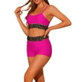 thumbnail image 4 of Conjuntos de bikini de color contrastante para mujer de 2 piezas, traje de baño de cintura alta con escote redondo, rosa medio, 4 of 5
