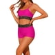 thumbnail image 4 of Conjuntos de bikini de color contrastante para mujer de 2 piezas, traje de baño de cintura alta con escote redondo, pequeño rosa rojo, 4 of 5