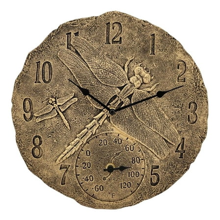 Wall Clock Waterproof Indoor Outdoor Temperature Display Non Ticking Hanging Watches Resin Statue Clocks For Livingroom Garden