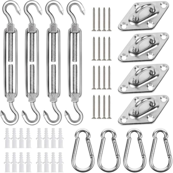 Sun Shade Sail Hardware Kit Rectangle,304 Stainless Steel Hanging Chains 1M× 4pcs, 54pcs 6 inch Shade Sail Hardware Kit with Chains for Sun Sail Installation,Outdoor,Pergola,Canopys D