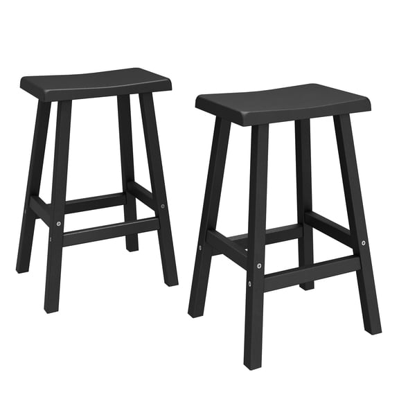 Nihsuao Bar Stools Set of 2, Saddle Bar stools with Curved Surface, Durable Resin Kitchen Island Chairs for Indoor & Outdoor Use, Modern Design for Home, Bar & Cafe (24" Black-2)