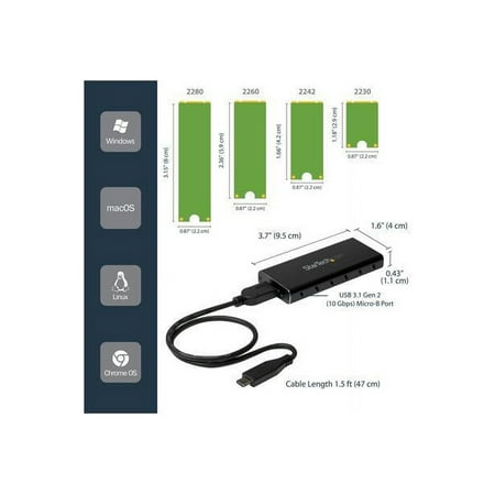 StarTech.com - USB 3.1 Drive Enclosure for M.2 NGFF Solid State Drives - Black/Silver