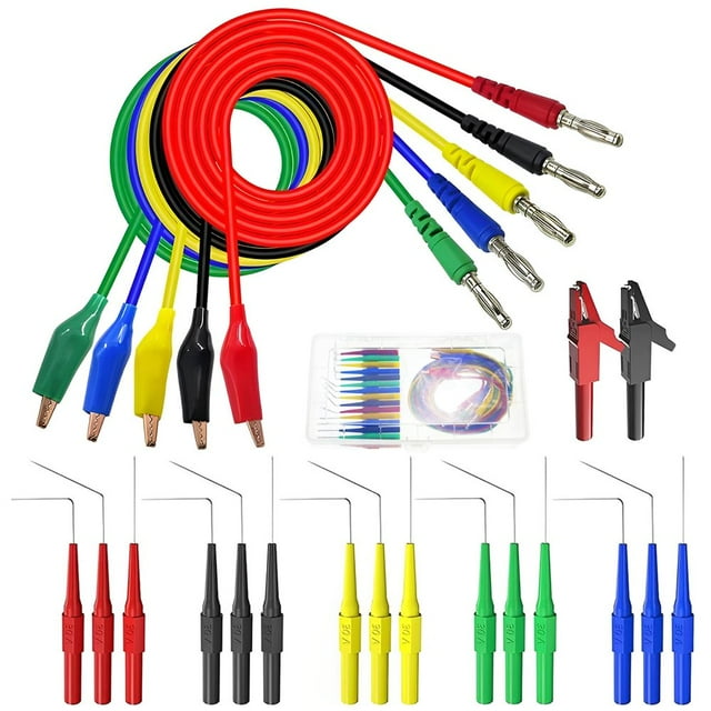 POINTERTECK Kit de Sonde Arrière 22 Pcs 4mm Prise Banane Kit de Clip Alligator avec 3 Angles Broches de Sonde Arrière Ensemble de Test Automobile Durable pour Réparation de Voiture Diagnostic