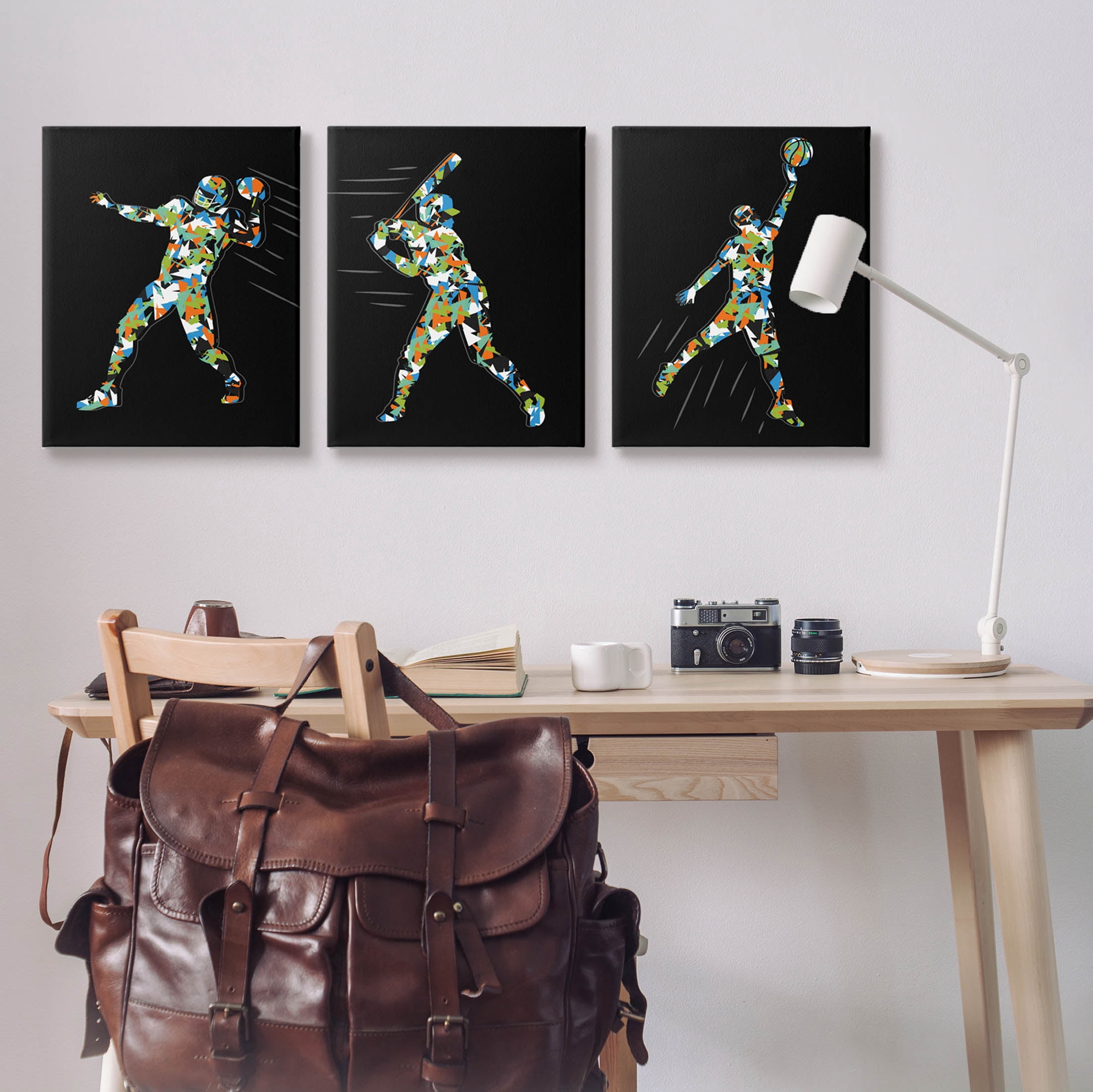 Stupell Industries Geometric Athlete Patterned Sports Graphic Art Gallery Wrapped Canvas Print Wall Art, Set of 3, Design by Arrolynn Weiderhold