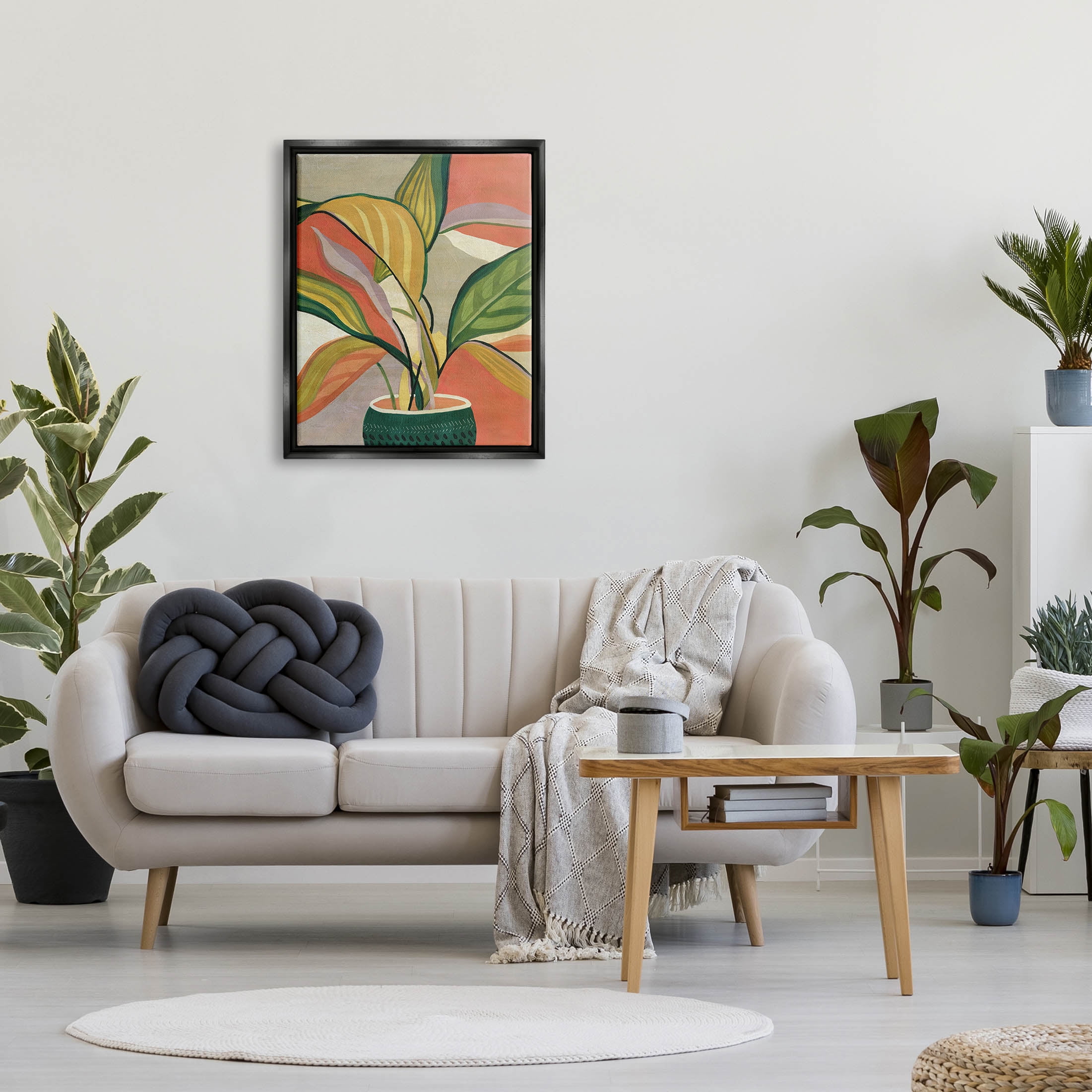 Stupell Industries Modern Tropical Potted Plant Painting Jet Black Floating Framed Canvas Print Wall Art, Design by Carol Robinson