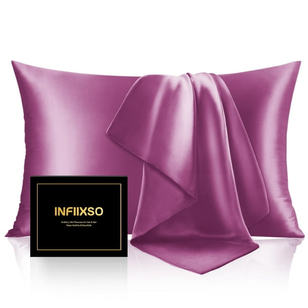 INFIIXSO Funda de almohada de seda morera tamaño king, funda de almohada de seda con cremallera oculta de 20.0 x 36.1 in, fundas de almohada extraordinariamente suaves y suaves para cabello y piel (mo