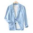 thumbnail image 5 of Evdexr Linen Blazer Mens Big and Tall Button Down Dress Shirts Cotton Striped Business Suits Casual Long Sleeve Loose Fit Stretch Jackets Light Blue S, 5 of 6