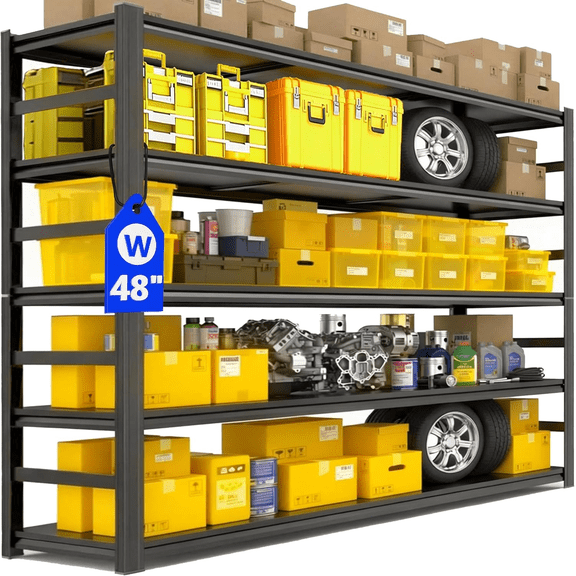 88" H×48" W Garage Shelving,5-Tier Heavy Duty Shelving, 3500 lbs Capacity Garage Storage Shelves, Industrial Shelves for Heavy Tools and Equipment, Ideal for Garage, Basement, Black