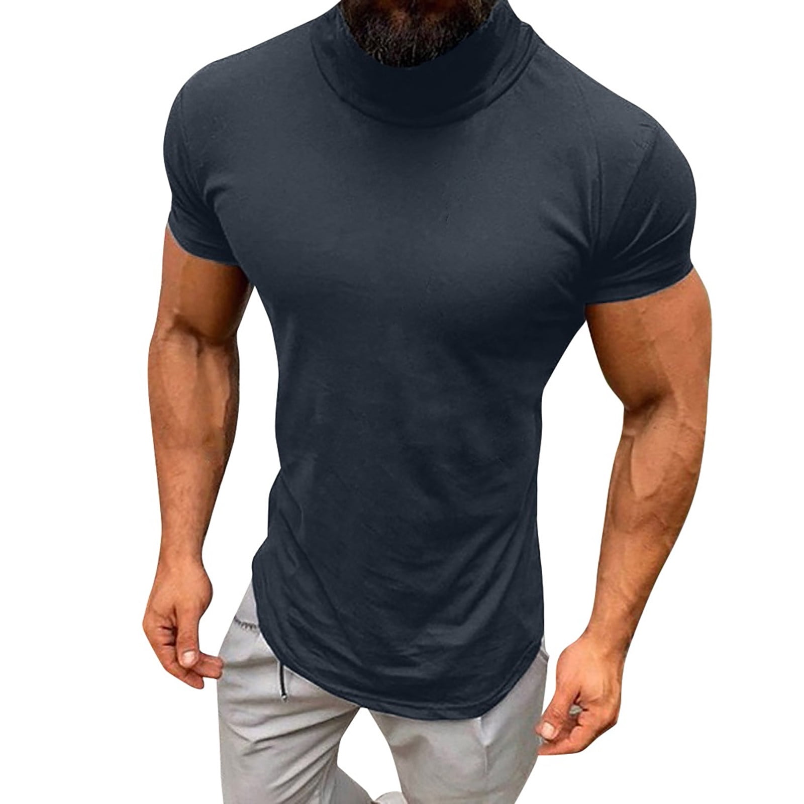 RYRJJ Men's Fashion Mock Turtleneck T-Shirts Short Sleeve Pullover ...