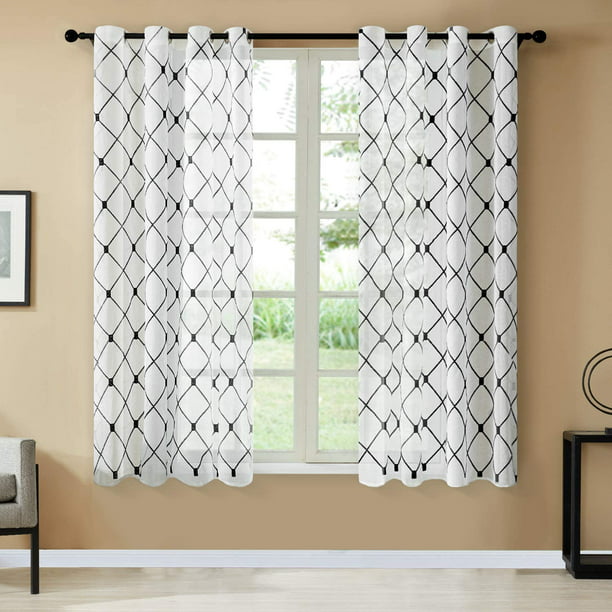 Topfinel White Sheer Curtains 63 Inch, Black White Sheer Curtains