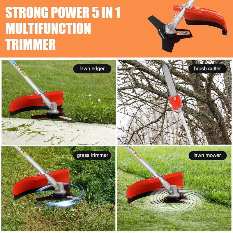 Floseru 52cc 2 Stroke Gas Weed Wacker, Multi-Functional Gas Powered Brush Cutter, 5 in 1 Tool Weed Wackers, Cordless Hedge Trimmer, Gas Weed Wacker Yard Care Tools, Lightweight Weed Eater