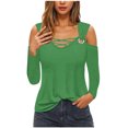 thumbnail image 2 of Tao Tao Womens Cold Shoulder Tops and Blouses, Long Sleeve Shirts Criss Cross Scoop Neck Tops Fall Clohtes 2025 Trendy Green M, 2 of 5