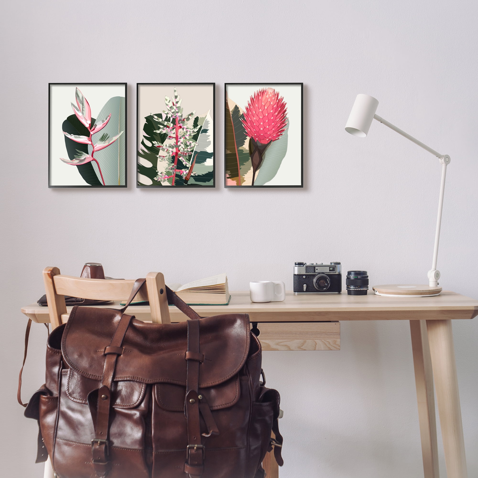 Stupell Industries Modern Tropical Plants Botanical & Floral Painting Black Framed Art Print Wall Art, 11 x 14, Set of 3