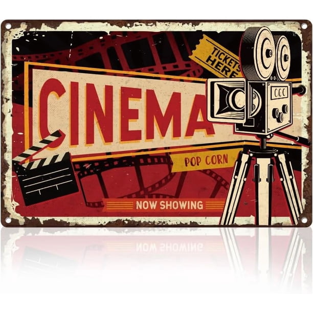 Cartel de metal retro de cine, decoración de pared, 20 x 30 cm, proyector, triángulo, rectángulo, arte de pared vintage, póster para el hogar, cafetería, sala, club, decoración de películas, regalo.
