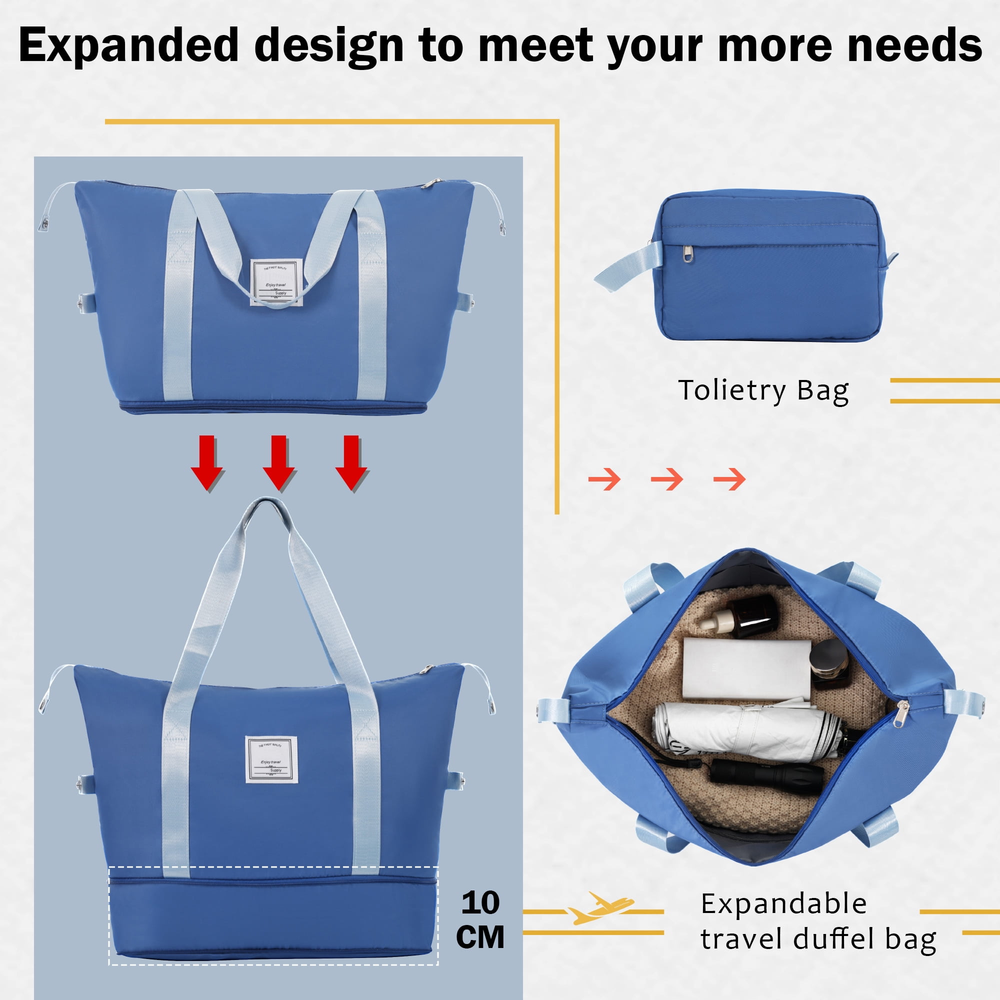 Euroco 4 Piece Hardside Luggage Sets,Expanable Lightweight Carry-on and Large Checked Suitcase Set with TSA Lock,Spinner Wheels and 2 Travel Duffle Bags,20/28 inch,Blue