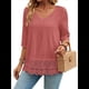 thumbnail image 1 of Camiseta de Verano con Cuello en V, 3/4, Estilo Retro, y con Bordado de Patchwork de Encaje Vintage para Mujer. Rosa M, 1 of 10