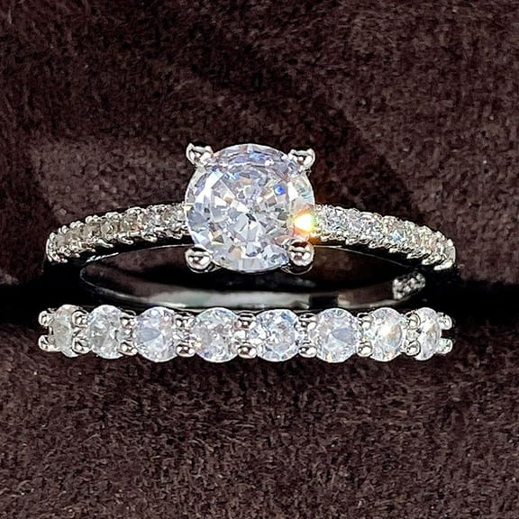 PERITANG 2pcs His and Hers Wedding Ring Sets Couples Engagement Rings Women and Men 925 Sterling Silver AAA Cubic Zirconia Two-Piece Set