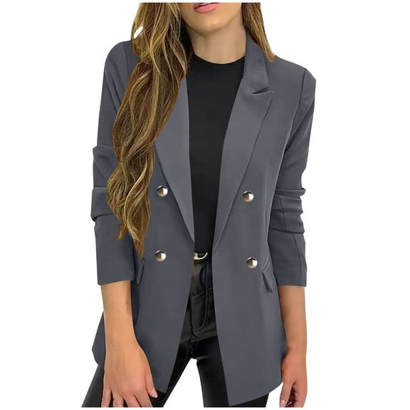 purcolt Women's Double Breasted Blazers Business Casual Open Front Lapel Collar Long Sleeve Work Office Suit Jacket