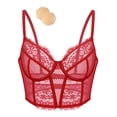 thumbnail image 3 of Wingslove Women's Sexy Lace Balconette Bra Longline See Through Unlined Underwire Multiway Bralette with Silicone Nipple, Lava Red 38D, 3 of 3