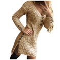 thumbnail image 1 of HSMQHJWE Robe Teinture sur Nœuds pour Femmes Robe Longue pour Femmes Robe à Manches Longues en Tricot Robe Courte Col Roulé Mini Pull Col en V Bouton Robe Chaude Robe une Épaule pour Femmes, 1 of 8