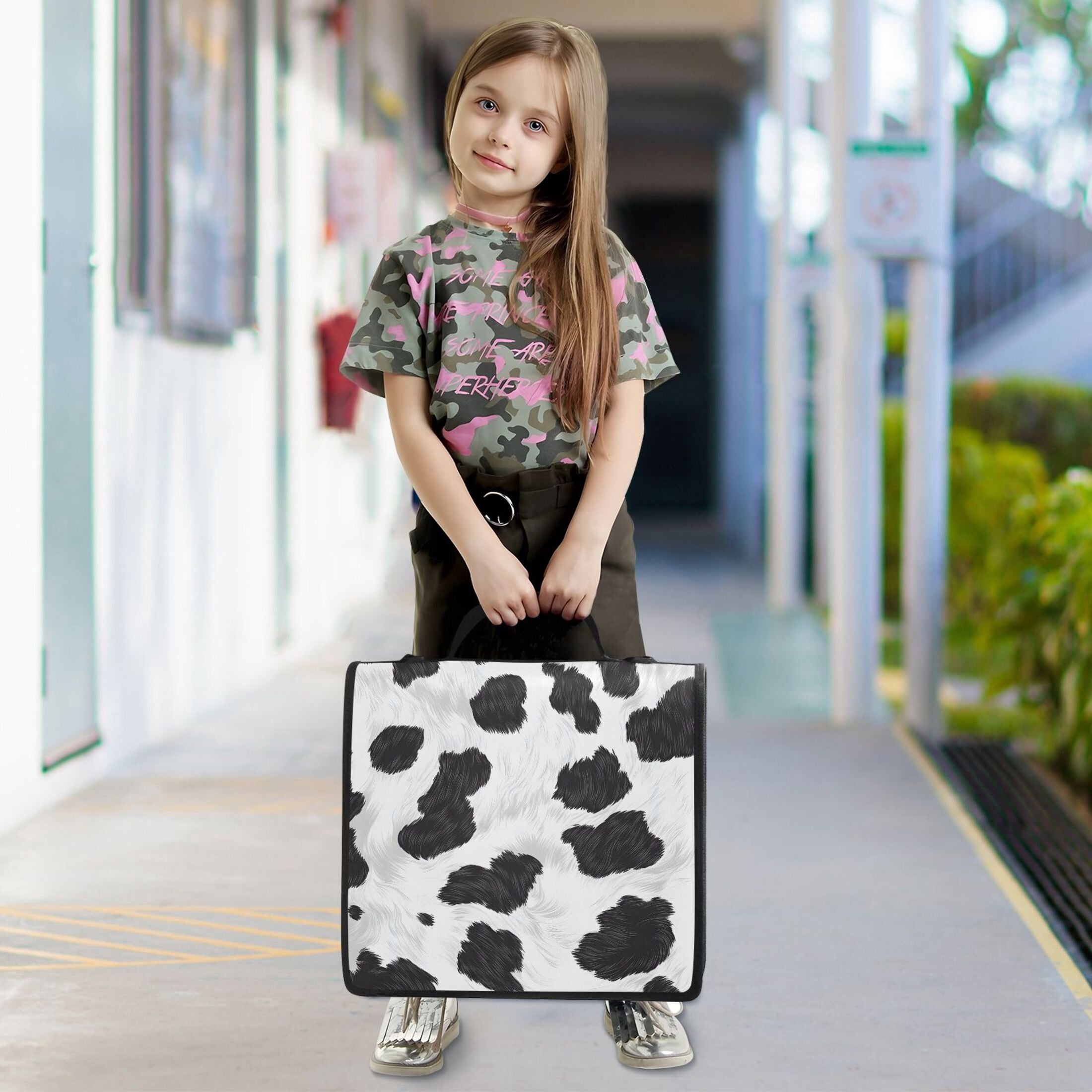 ALAZA Zipper Binder Cow Print 3 Ring Trapper Keeper File Folder Organizer Bag