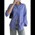 thumbnail image 3 of Camisas de Mujer con Botones, Camisas Formales A Rayas, Mangas Largas, Solapas, Camisas de Oficina, Blusas Azul M, 3 of 8